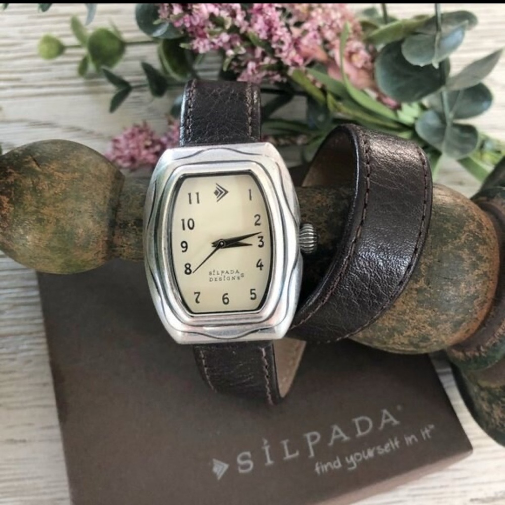 Silpada Silver and Brown Leather Watch